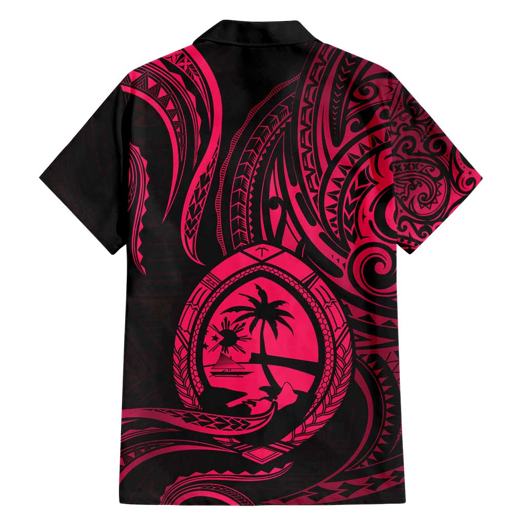 Polynesian Guam Coat of Arms Family Matching Short Sleeve Bodycon Dress and Hawaiian Shirt Polynesian Tribal Tattoo Pink Version LT9 - Polynesian Pride