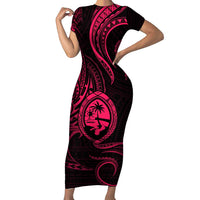 Polynesian Guam Coat of Arms Family Matching Short Sleeve Bodycon Dress and Hawaiian Shirt Polynesian Tribal Tattoo Pink Version LT9 Mom's Dress Pink - Polynesian Pride
