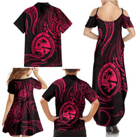 Polynesian Guam Coat of Arms Family Matching Summer Maxi Dress and Hawaiian Shirt Polynesian Tribal Tattoo Pink Version LT9 - Polynesian Pride