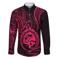 Polynesian Guam Coat of Arms Family Matching Tank Maxi Dress and Hawaiian Shirt Polynesian Tribal Tattoo Pink Version LT9 Dad's Shirt - Long Sleeve Pink - Polynesian Pride