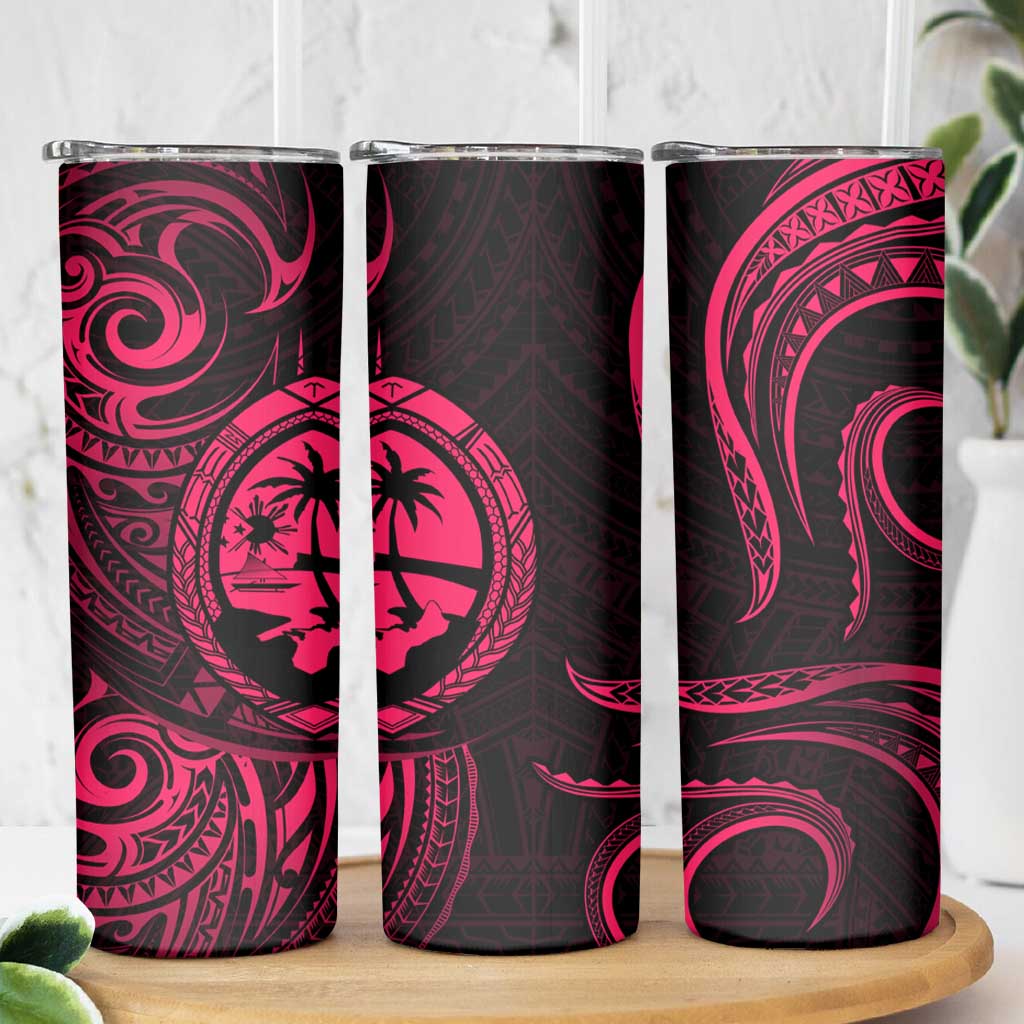 Polynesian Guam Coat of Arms Skinny Tumbler Polynesian Tribal Tattoo Pink Version LT9 - Polynesian Pride
