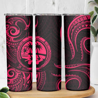 Polynesian Guam Coat of Arms Skinny Tumbler Polynesian Tribal Tattoo Pink Version LT9 - Polynesian Pride