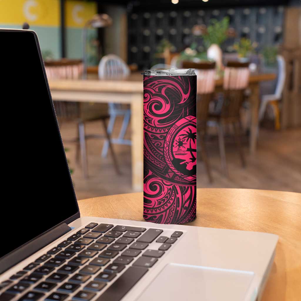 Polynesian Guam Coat of Arms Skinny Tumbler Polynesian Tribal Tattoo Pink Version LT9 - Polynesian Pride