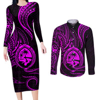 Polynesian Guam Coat of Arms Couples Matching Long Sleeve Bodycon Dress and Long Sleeve Button Shirt Polynesian Tribal Tattoo Purple Version LT9 Purple - Polynesian Pride