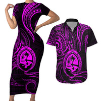 Polynesian Guam Coat of Arms Couples Matching Short Sleeve Bodycon Dress and Hawaiian Shirt Polynesian Tribal Tattoo Purple Version LT9 Purple - Polynesian Pride