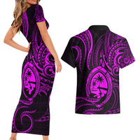 Polynesian Guam Coat of Arms Couples Matching Short Sleeve Bodycon Dress and Hawaiian Shirt Polynesian Tribal Tattoo Purple Version LT9 - Polynesian Pride