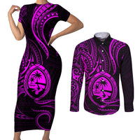 Polynesian Guam Coat of Arms Couples Matching Short Sleeve Bodycon Dress and Long Sleeve Button Shirt Polynesian Tribal Tattoo Purple Version LT9 Purple - Polynesian Pride