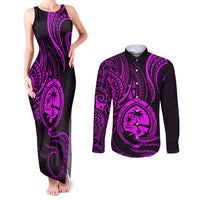Polynesian Guam Coat of Arms Couples Matching Tank Maxi Dress and Long Sleeve Button Shirt Polynesian Tribal Tattoo Purple Version LT9 Purple - Polynesian Pride