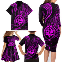 Polynesian Guam Coat of Arms Family Matching Long Sleeve Bodycon Dress and Hawaiian Shirt Polynesian Tribal Tattoo Purple Version LT9 - Polynesian Pride
