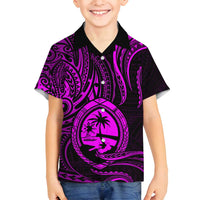 Polynesian Guam Coat of Arms Family Matching Long Sleeve Bodycon Dress and Hawaiian Shirt Polynesian Tribal Tattoo Purple Version LT9 Son's Shirt Purple - Polynesian Pride