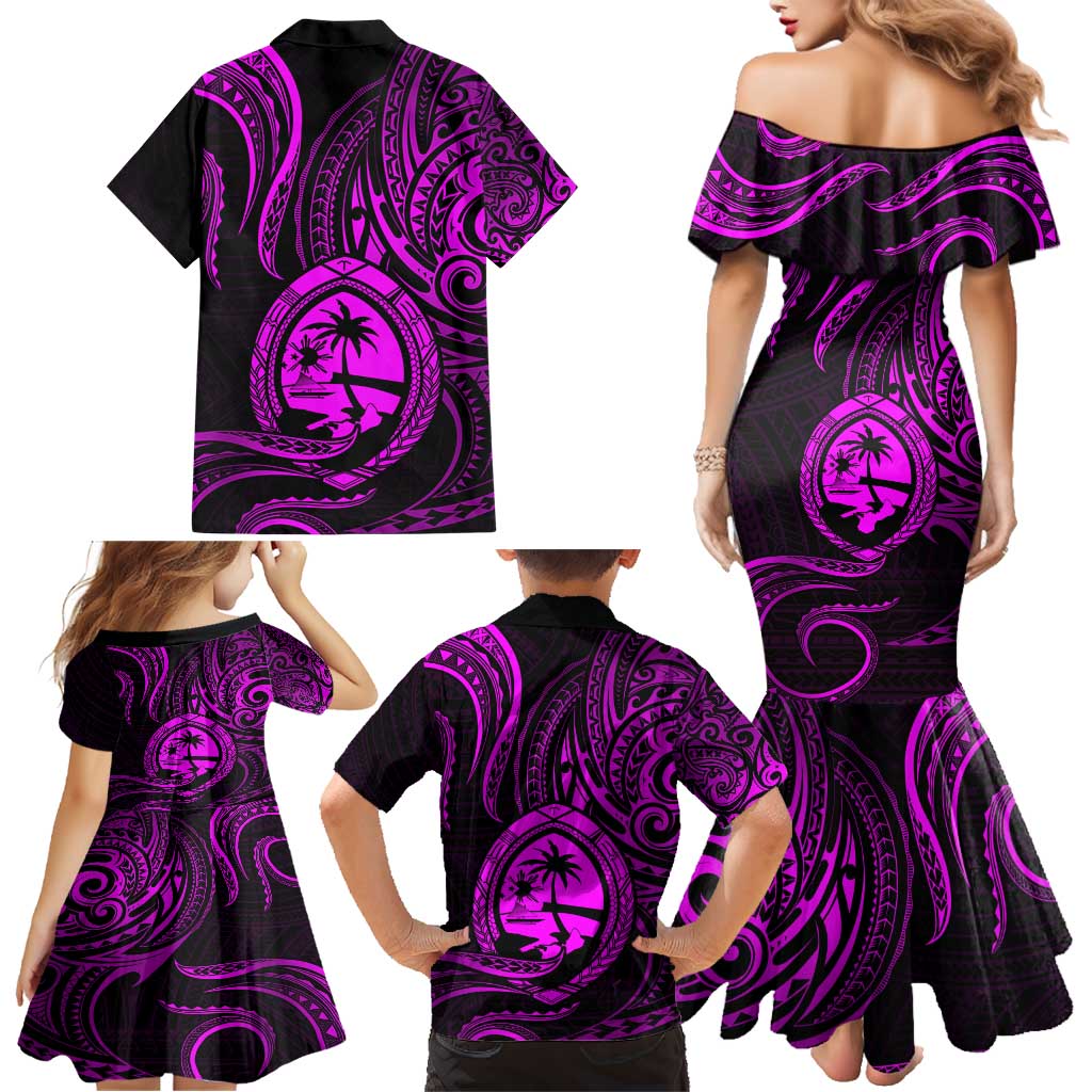 Polynesian Guam Coat of Arms Family Matching Mermaid Dress and Hawaiian Shirt Polynesian Tribal Tattoo Purple Version LT9 - Polynesian Pride