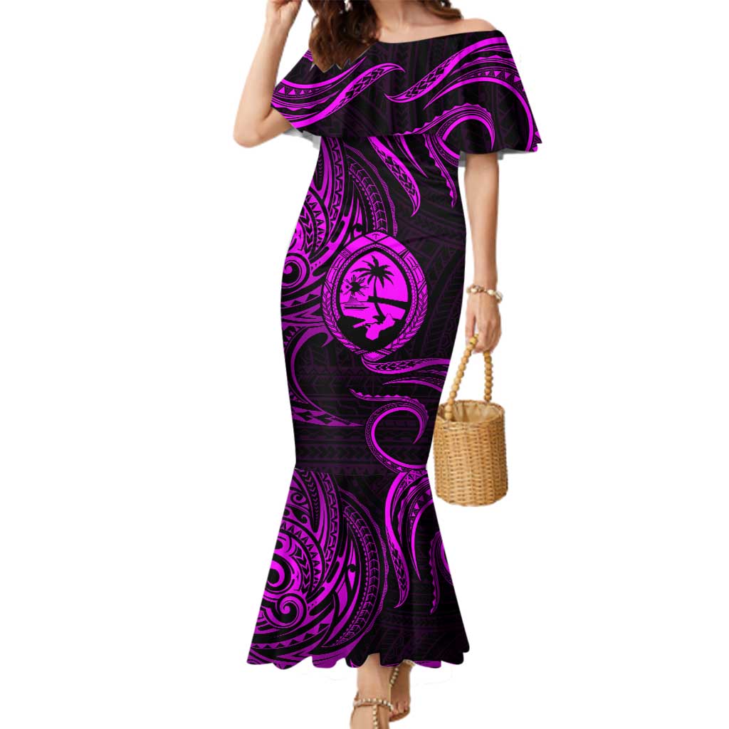 Polynesian Guam Coat of Arms Family Matching Mermaid Dress and Hawaiian Shirt Polynesian Tribal Tattoo Purple Version LT9 Mom's Dress Purple - Polynesian Pride