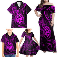 Polynesian Guam Coat of Arms Family Matching Off Shoulder Maxi Dress and Hawaiian Shirt Polynesian Tribal Tattoo Purple Version LT9 - Polynesian Pride