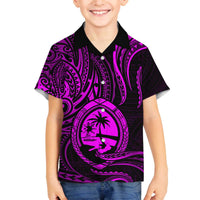 Polynesian Guam Coat of Arms Family Matching Off Shoulder Short Dress and Hawaiian Shirt Polynesian Tribal Tattoo Purple Version LT9 Son's Shirt Purple - Polynesian Pride