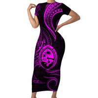 Polynesian Guam Coat of Arms Family Matching Short Sleeve Bodycon Dress and Hawaiian Shirt Polynesian Tribal Tattoo Purple Version LT9 Mom's Dress Purple - Polynesian Pride