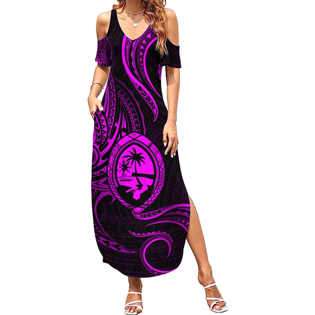 Polynesian Guam Coat of Arms Family Matching Summer Maxi Dress and Hawaiian Shirt Polynesian Tribal Tattoo Purple Version LT9 Mom's Dress Purple - Polynesian Pride