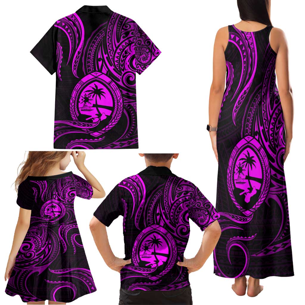 Polynesian Guam Coat of Arms Family Matching Tank Maxi Dress and Hawaiian Shirt Polynesian Tribal Tattoo Purple Version LT9 - Polynesian Pride
