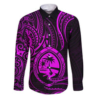 Polynesian Guam Coat of Arms Family Matching Tank Maxi Dress and Hawaiian Shirt Polynesian Tribal Tattoo Purple Version LT9 Dad's Shirt - Long Sleeve Purple - Polynesian Pride
