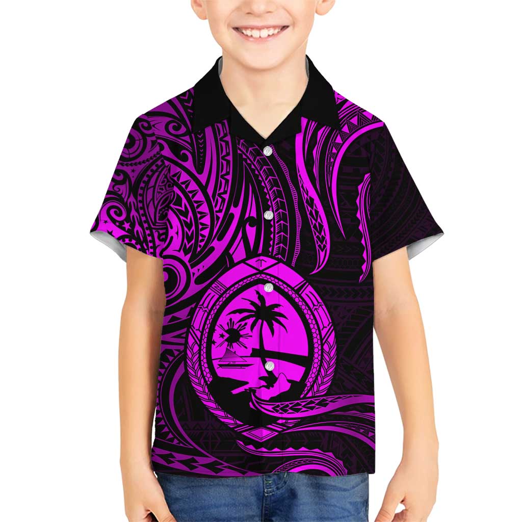 Polynesian Guam Coat of Arms Family Matching Tank Maxi Dress and Hawaiian Shirt Polynesian Tribal Tattoo Purple Version LT9 Son's Shirt Purple - Polynesian Pride