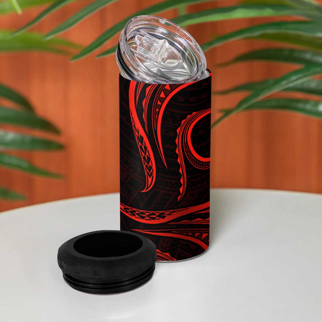 Polynesian Guam Coat of Arms 4 in 1 Can Cooler Tumbler Polynesian Tribal Tattoo Red Version LT9 - Polynesian Pride