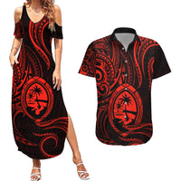 Polynesian Guam Coat of Arms Couples Matching Summer Maxi Dress and Hawaiian Shirt Polynesian Tribal Tattoo Red Version LT9 Red - Polynesian Pride