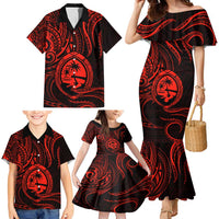 Polynesian Guam Coat of Arms Family Matching Mermaid Dress and Hawaiian Shirt Polynesian Tribal Tattoo Red Version LT9 - Polynesian Pride