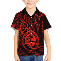 Polynesian Guam Coat of Arms Family Matching Off Shoulder Maxi Dress and Hawaiian Shirt Polynesian Tribal Tattoo Red Version LT9 Son's Shirt Red - Polynesian Pride