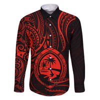 Polynesian Guam Coat of Arms Family Matching Puletasi and Hawaiian Shirt Polynesian Tribal Tattoo Red Version LT9 Dad's Shirt - Long Sleeve Red - Polynesian Pride