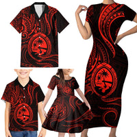 Polynesian Guam Coat of Arms Family Matching Short Sleeve Bodycon Dress and Hawaiian Shirt Polynesian Tribal Tattoo Red Version LT9 - Polynesian Pride