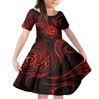 Polynesian Guam Coat of Arms Family Matching Summer Maxi Dress and Hawaiian Shirt Polynesian Tribal Tattoo Red Version LT9 Daughter's Dress Red - Polynesian Pride
