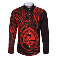 Polynesian Guam Coat of Arms Family Matching Summer Maxi Dress and Hawaiian Shirt Polynesian Tribal Tattoo Red Version LT9 Dad's Shirt - Long Sleeve Red - Polynesian Pride