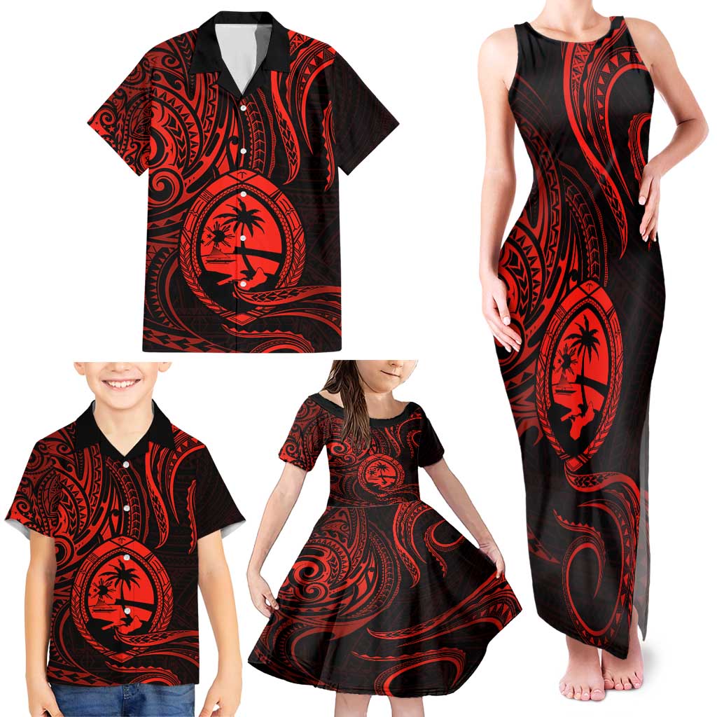 Polynesian Guam Coat of Arms Family Matching Tank Maxi Dress and Hawaiian Shirt Polynesian Tribal Tattoo Red Version LT9 - Polynesian Pride