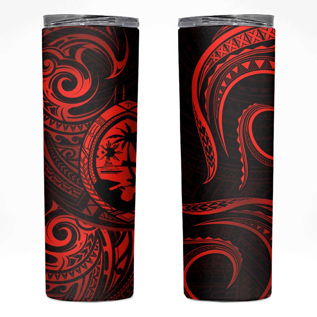 Polynesian Guam Coat of Arms Skinny Tumbler Polynesian Tribal Tattoo Red Version LT9 Red - Polynesian Pride