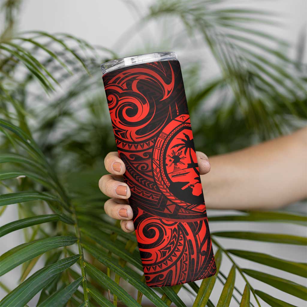 Polynesian Guam Coat of Arms Skinny Tumbler Polynesian Tribal Tattoo Red Version LT9 - Polynesian Pride
