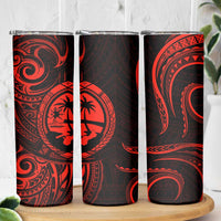 Polynesian Guam Coat of Arms Skinny Tumbler Polynesian Tribal Tattoo Red Version LT9 - Polynesian Pride