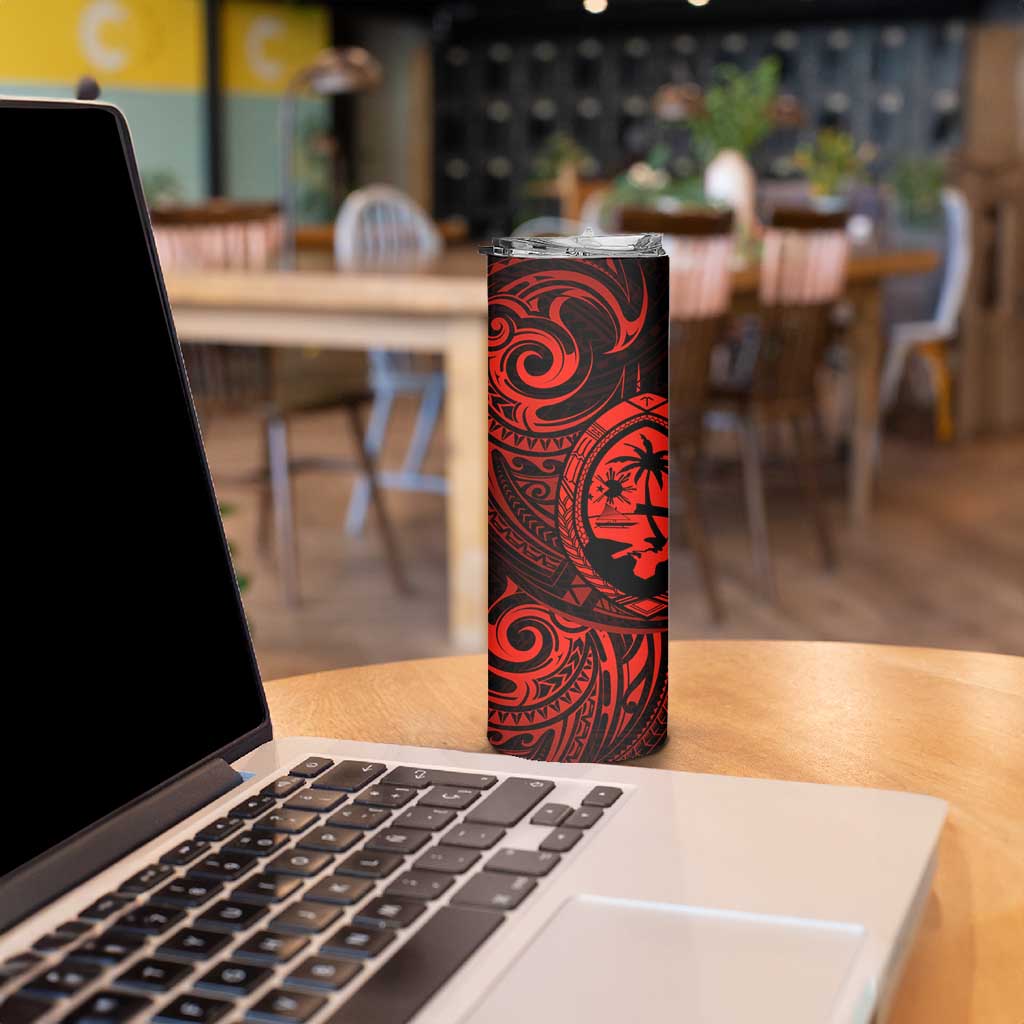 Polynesian Guam Coat of Arms Skinny Tumbler Polynesian Tribal Tattoo Red Version LT9 - Polynesian Pride