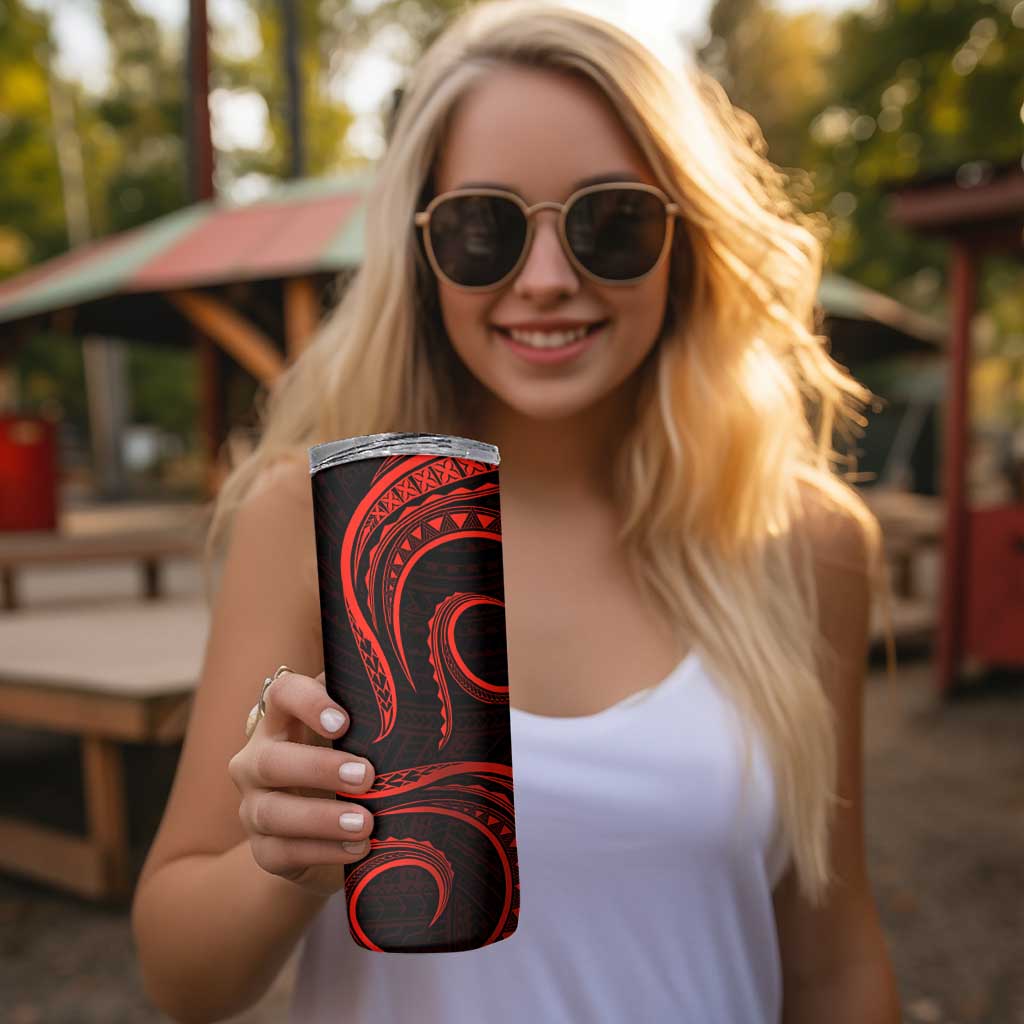 Polynesian Guam Coat of Arms Skinny Tumbler Polynesian Tribal Tattoo Red Version LT9 - Polynesian Pride