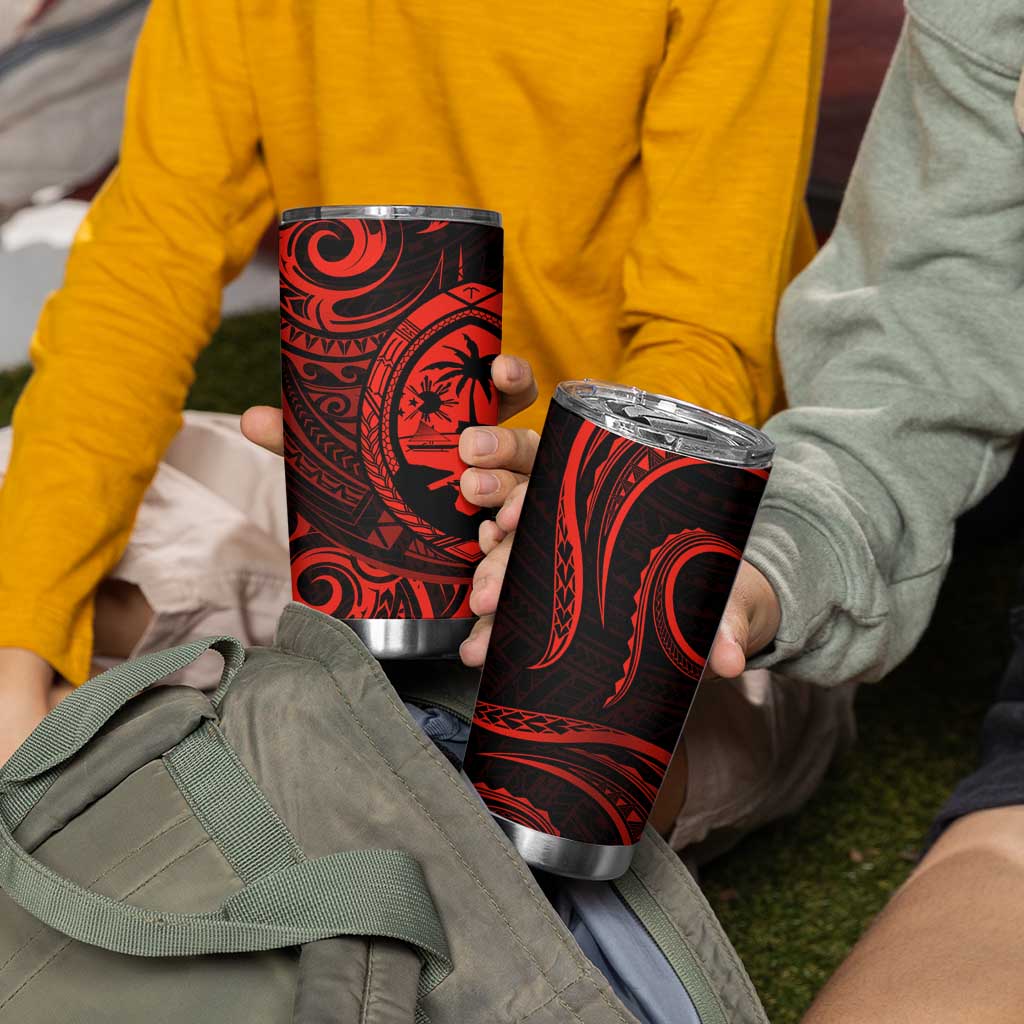 Polynesian Guam Coat of Arms Tumbler Cup Polynesian Tribal Tattoo Red Version