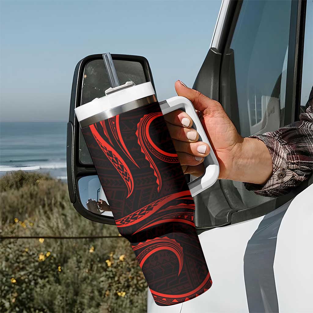 Polynesian Guam Coat of Arms Tumbler With Handle Polynesian Tribal Tattoo Red Version