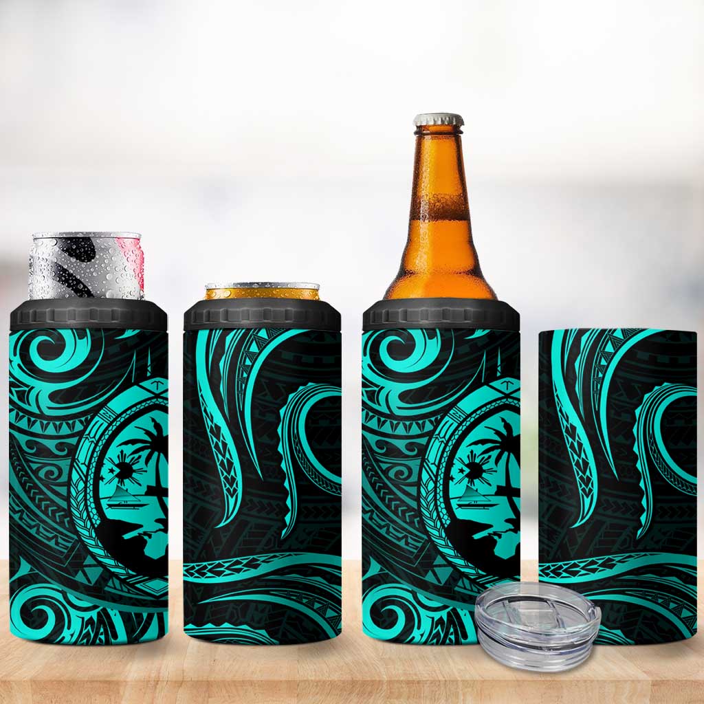 Polynesian Guam Coat of Arms 4 in 1 Can Cooler Tumbler Polynesian Tribal Tattoo Turquoise Version LT9 - Polynesian Pride