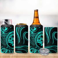Polynesian Guam Coat of Arms 4 in 1 Can Cooler Tumbler Polynesian Tribal Tattoo Turquoise Version LT9 - Polynesian Pride