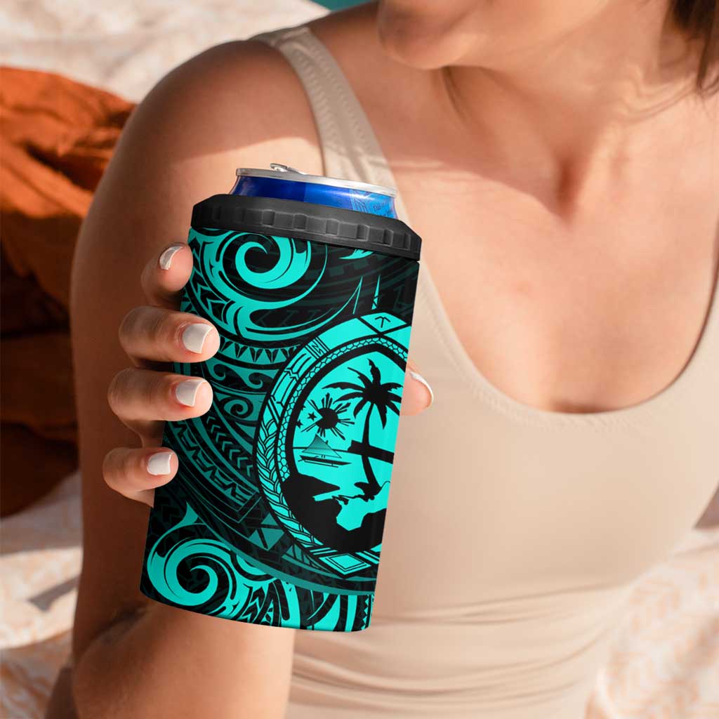 Polynesian Guam Coat of Arms 4 in 1 Can Cooler Tumbler Polynesian Tribal Tattoo Turquoise Version LT9 - Polynesian Pride