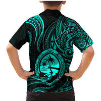 Polynesian Guam Coat of Arms Family Matching Mermaid Dress and Hawaiian Shirt Polynesian Tribal Tattoo Turquoise Version LT9 - Polynesian Pride