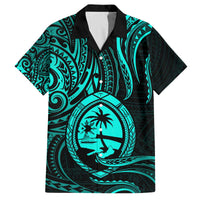 Polynesian Guam Coat of Arms Family Matching Puletasi and Hawaiian Shirt Polynesian Tribal Tattoo Turquoise Version LT9 Dad's Shirt - Short Sleeve Turquoise - Polynesian Pride
