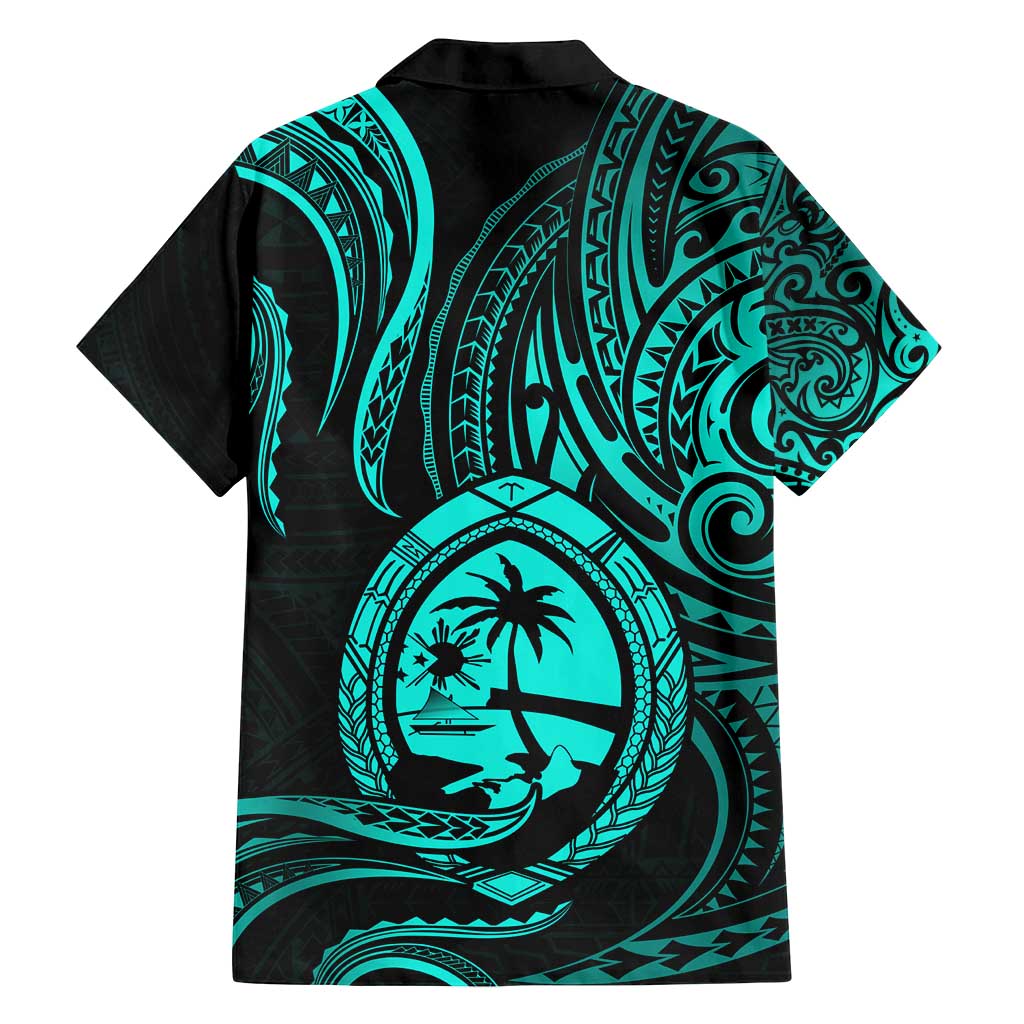 Polynesian Guam Coat of Arms Family Matching Summer Maxi Dress and Hawaiian Shirt Polynesian Tribal Tattoo Turquoise Version LT9 - Polynesian Pride
