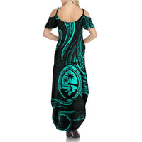Polynesian Guam Coat of Arms Family Matching Summer Maxi Dress and Hawaiian Shirt Polynesian Tribal Tattoo Turquoise Version LT9 - Polynesian Pride