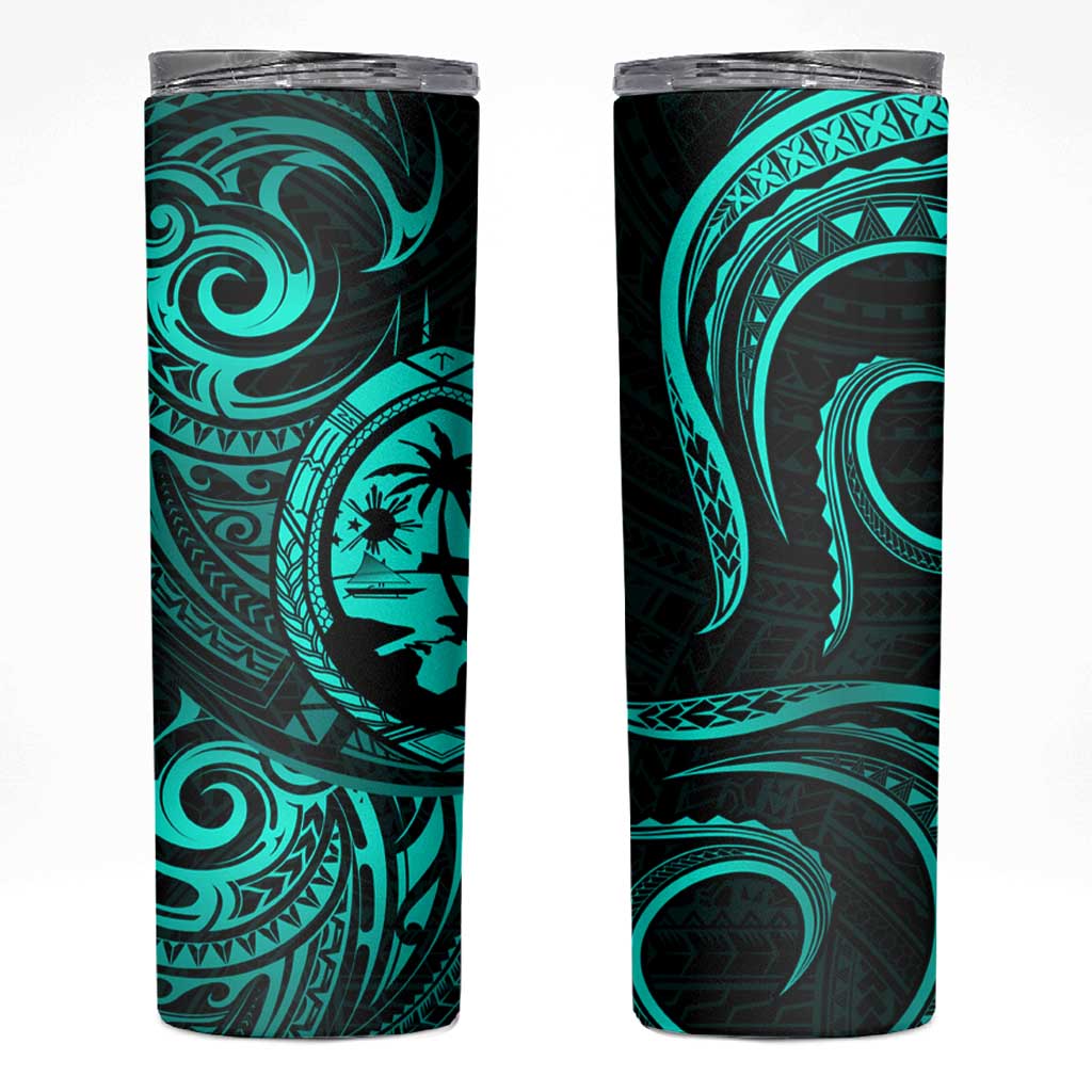 Polynesian Guam Coat of Arms Skinny Tumbler Polynesian Tribal Tattoo Turquoise Version LT9 Turquoise - Polynesian Pride