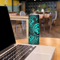 Polynesian Guam Coat of Arms Skinny Tumbler Polynesian Tribal Tattoo Turquoise Version LT9 - Polynesian Pride