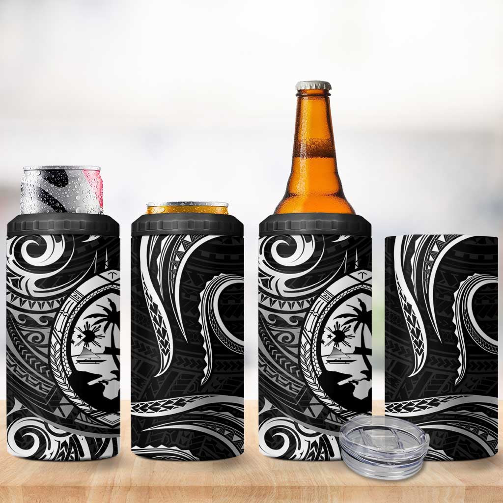 Polynesian Guam Coat of Arms 4 in 1 Can Cooler Tumbler Polynesian Tribal Tattoo Black Version LT9 - Polynesian Pride