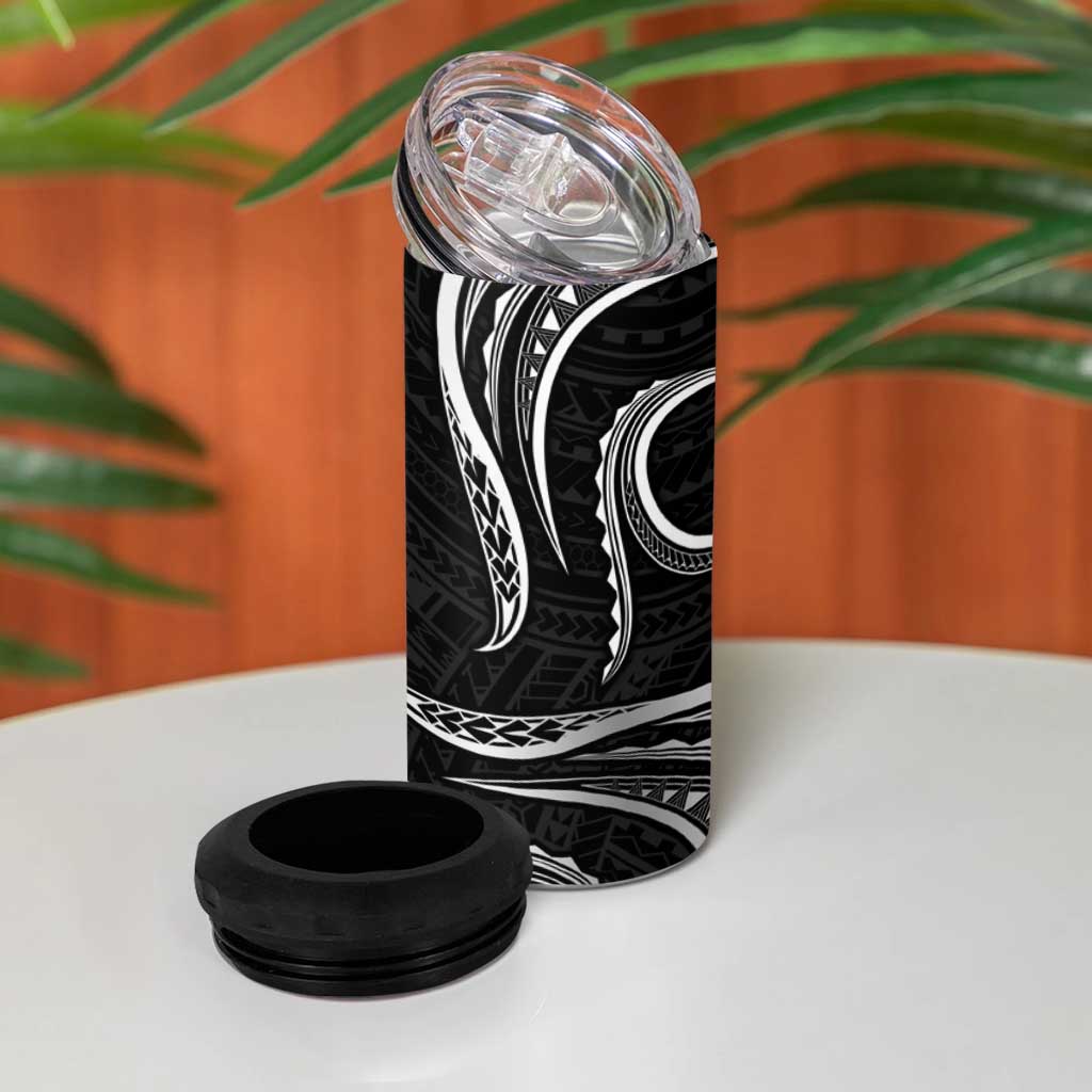Polynesian Guam Coat of Arms 4 in 1 Can Cooler Tumbler Polynesian Tribal Tattoo Black Version LT9 - Polynesian Pride